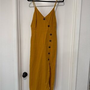 Lush Mustard Button-Front Midi Dress